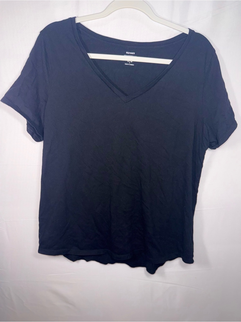 Old Navy Women's Black V-Neck Cotton Short Sleeve Basic T-Shirt Size Large
